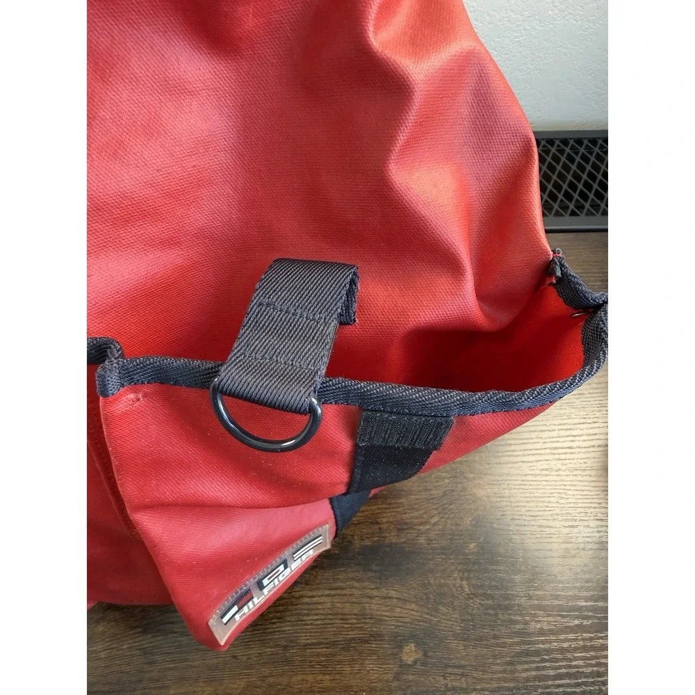 Vintage RARE Tommy Hilfiger Drawstring Backpack Red Navy Canvas Large Duffle Bag